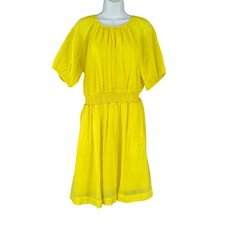 Draper James RSVP Yellow Linen Smocked Waist Boho Dress Size L Resort Cruise