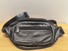 Leather Fanny/Cross Body Pack Black Clip Closure Nylon Strap