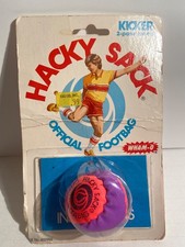 Vintage WHAM-O HACKY SACK Official Footbag 2-Panel Kicker Neon Pink Purple 1980s