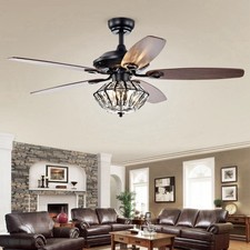 Matte Black 52 inch Lighted Ceiling Fan with Crystal Shade includes Remote
