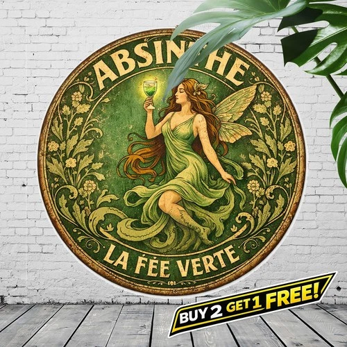 Green Fairy Absinthe Vintage Wall Art 8x8 Tin Metal Sign Retro Bar Plaque