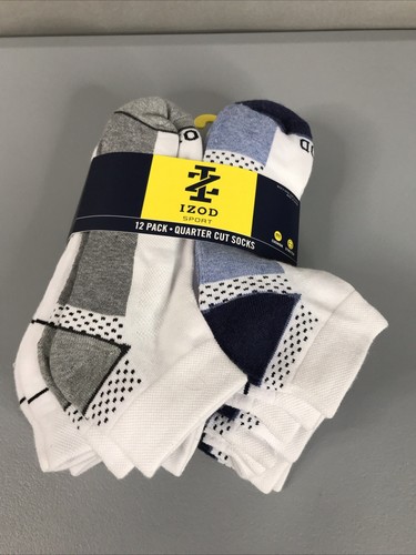 IZOD Sport Quarter Cut Mens Socks 12 Pk White Sz 6-12.5 Cushion Stretch Casual - Picture 1 of 12