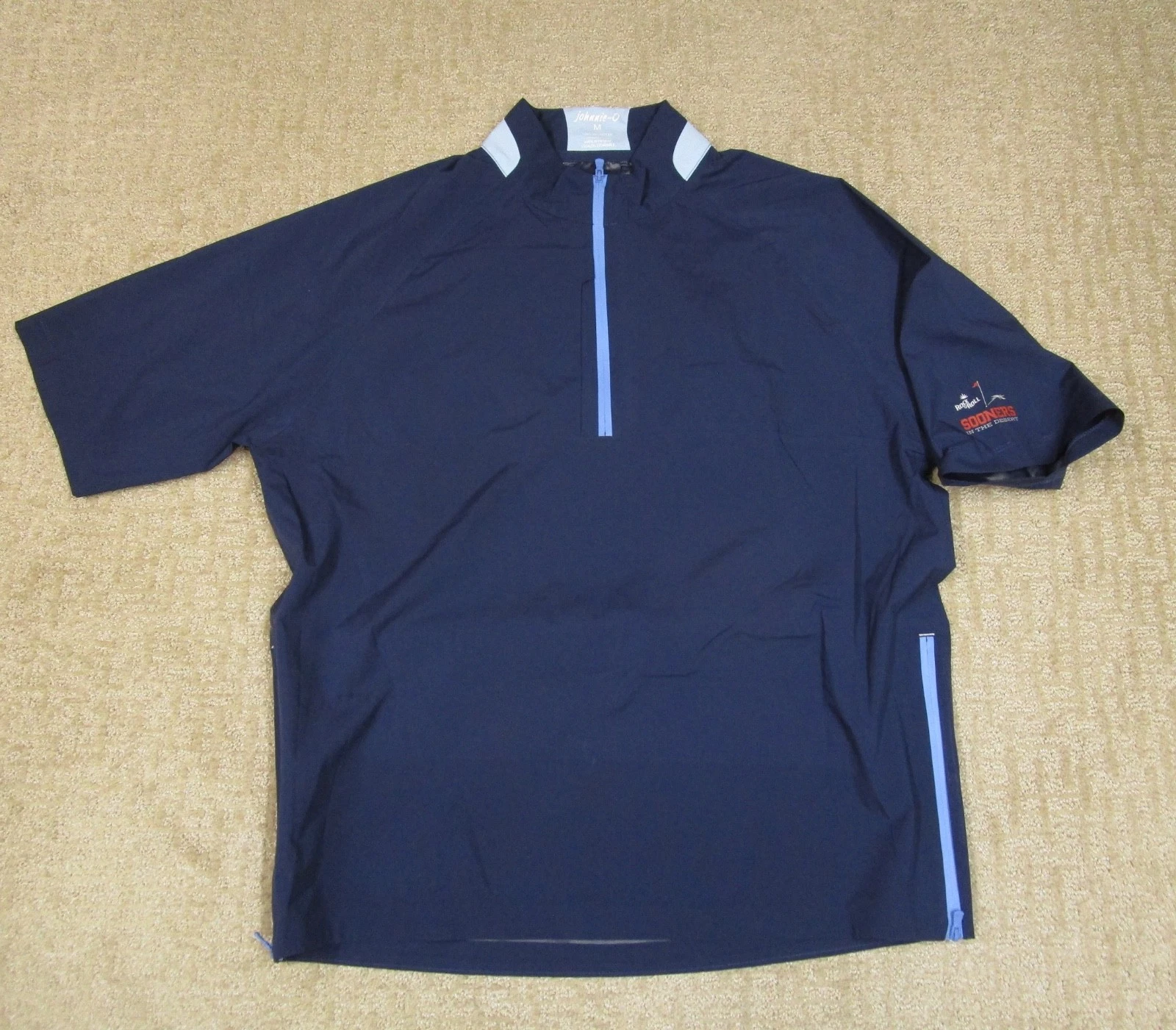 Johnnie-O Windbreaker Men Medium Blue Quarter Zip Golf Lightweight Packable Logo