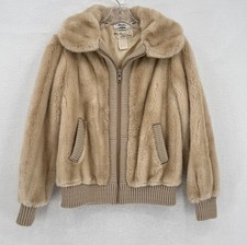 Vintage Lilli Ann I. Magnin Womens Tan Faux Fur Full Zip Bomber Jacket