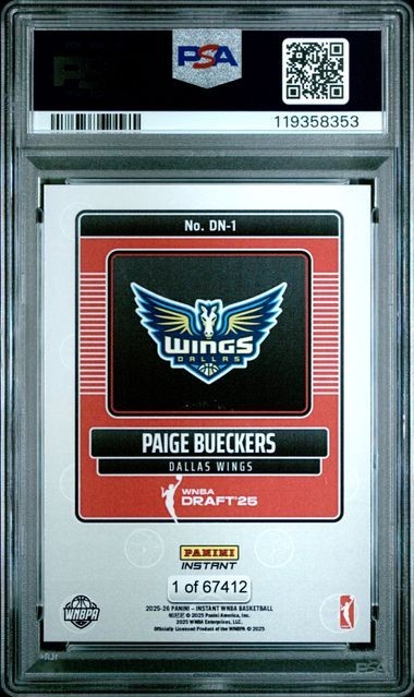 Paige Bueckers 2025 Panini Instant WNBA RC PSA 10 Lot - Debut #1 & Draft #DN1 view 3