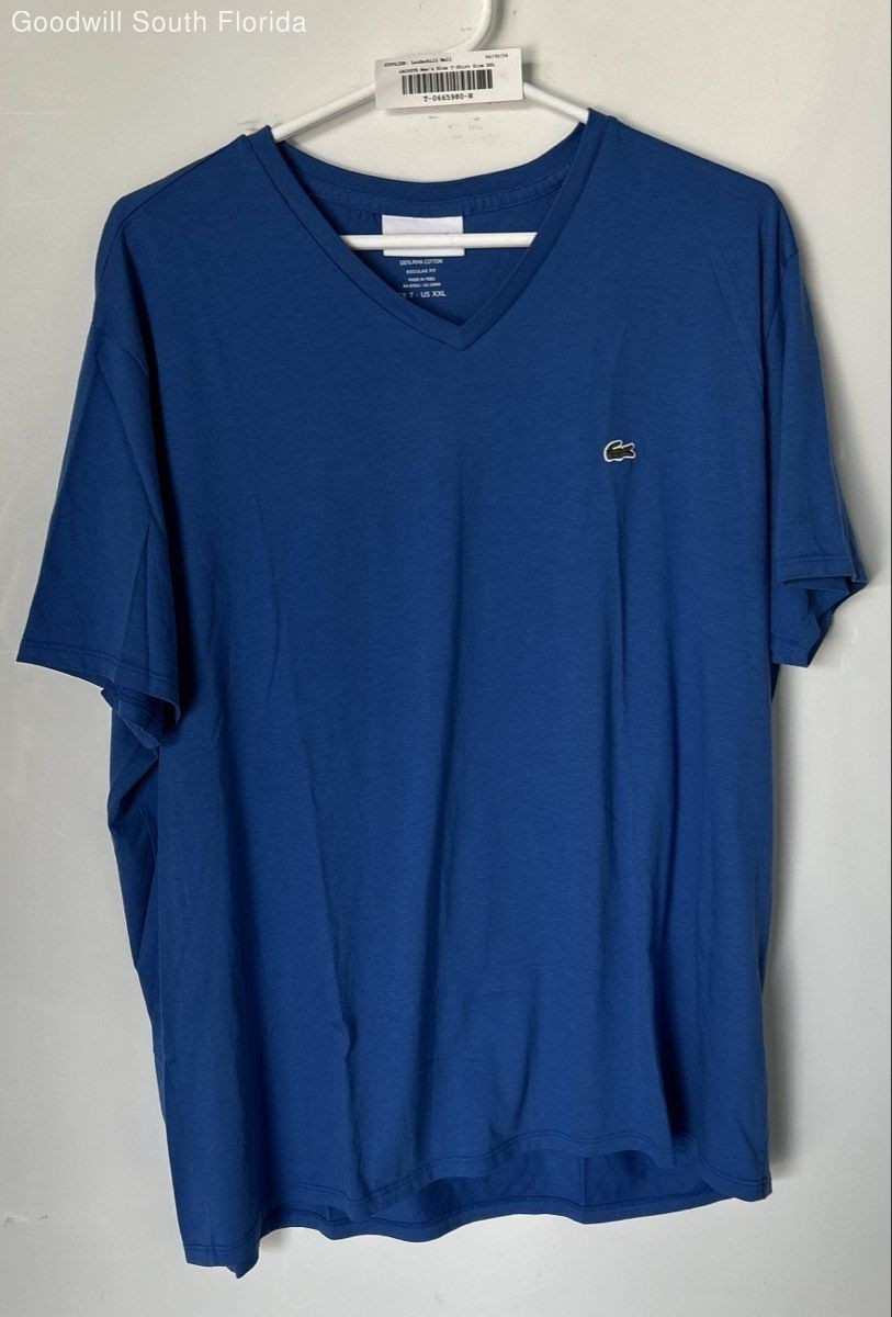 Lacoste Mens Blue Cotton Regular Fit Short Sleeve V-Neck Pullover T-Shirt Sz XXL