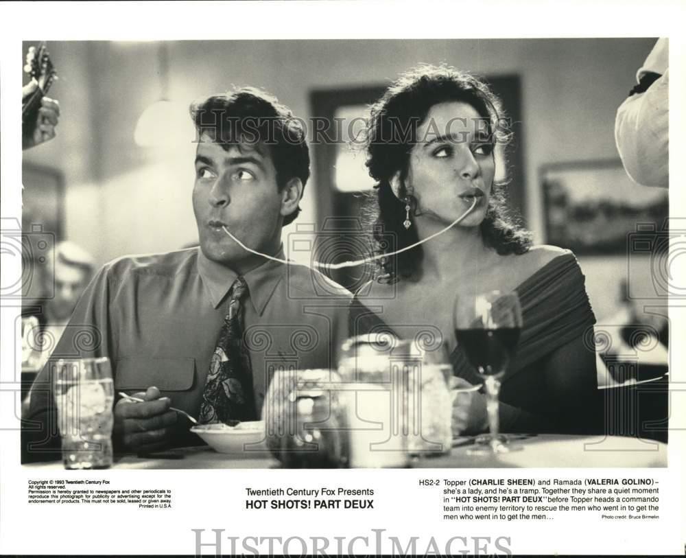 1993 Press Photo Charlie Sheen and Valeria Golino star in 
