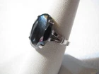VINTAGE OLD STERLING SILVER LARGE SEMI-FACETED HEMATITE RING - MARKED "STERLING"