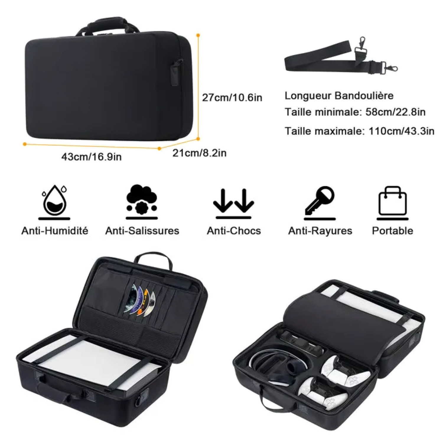 Étui console PS5 rigide et imperméable avec rangement de sécurité accessoires