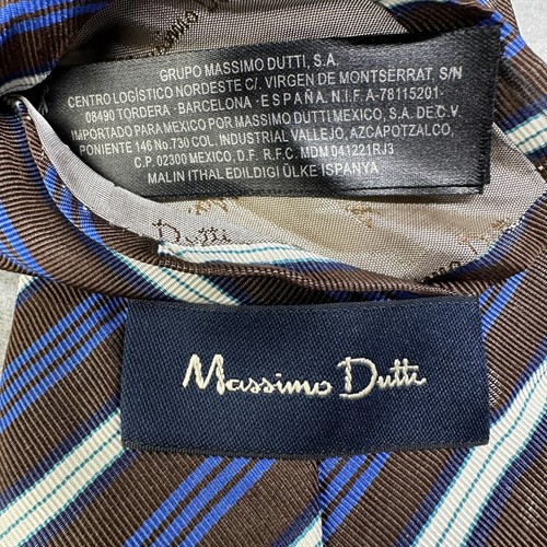 Corbata Massimo Dutti Para Hombre Talla Única Marrón Azul Rayas Hecha en Italia Clásica Oficina - Imagen 3 de 6