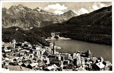 Postcard Sankt Moritz village canton Graubünden, general view, piz... - 5091797