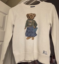 Polo Ralph Lauren Bear Sweater White Knit ABCD House Motif Size XL 16 Kids
