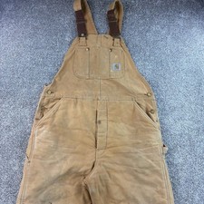 Carhartt Bib Overalls Men 42x32 Brown Arctic Liner Duck Canvas Double Knee