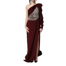 DOLCE & GABBANA Dress Maroon Crystal One Shoulder EveningGown IT40/US6/S 9380usd