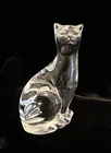 Vtg Waterford Crystal Cat Figurine Looking Up 2.75" High with Sticker and Etched