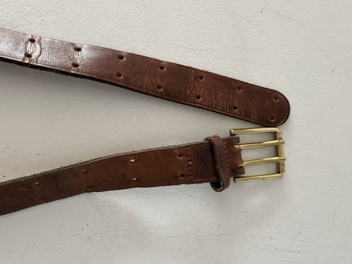VTG 70s Brown Double Holed Belt Brass Buckle Bohemian Boho Medium - Picture 2 of 4