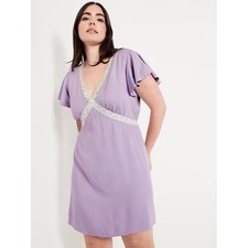 NEW Women's XXL Lavender Fit & Flare Crepe Lace-Trim Feminine Pastel Mini Dress