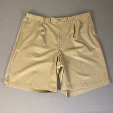 Haggar Cool 18 Pro Golf Shorts Size 46 Beige Pleated Khaki Moisture Wicking