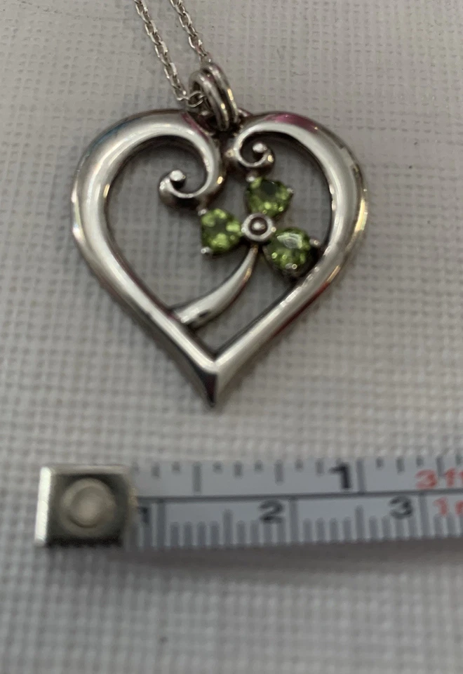 925 Сердце клевер ожерелье перидот драгоценный камень Iteland - Изображение 2 из 4