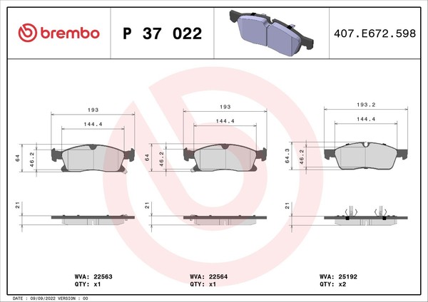 Bremsbelagsatz Scheibenbremse Prime Brembo P 37 022 FüR Jeep Cherokee WK2 WK 4-image