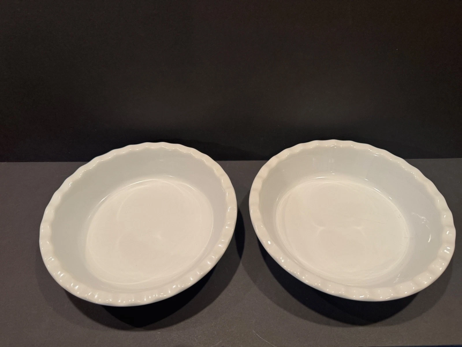 TWO 2 Mayfair And Jackson Pie Dish White Scallop Edge 10 inch