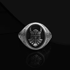 Viking Warrior Signet Men's Ring 925 Sterling Silver Oxidized Ring Duty Free