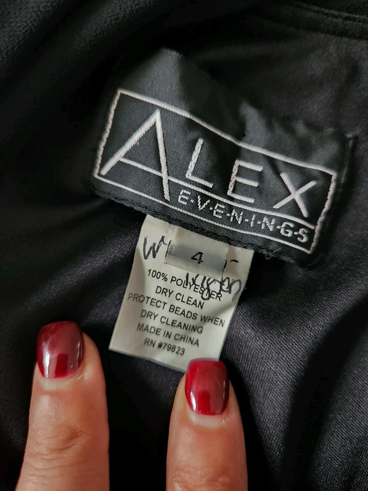 Maxi Vestido Alex Evenings Vintage Negro Sin Mangas Cuello Capucha Cuentas Lentejuelas Talla 4 Foto 4 de 4