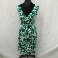 Ann Taylor Petite Green Floral Wrap Dress Sleeveless Matte Jersey 4P V-Neck