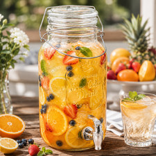 3.6L Glass Drinks Dispenser with Tap Lid Beverage Jar Cocktail Juice Party BBQ
