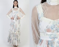 Vtg 70s Gunne Sax Dress Zipper Slv Prairie Jessica McClintock Cottagecore Gown