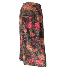Vintage Silk Brown Floral Midi Skirt 2P Forest Fairy Grunge Cottage Preppy 90s