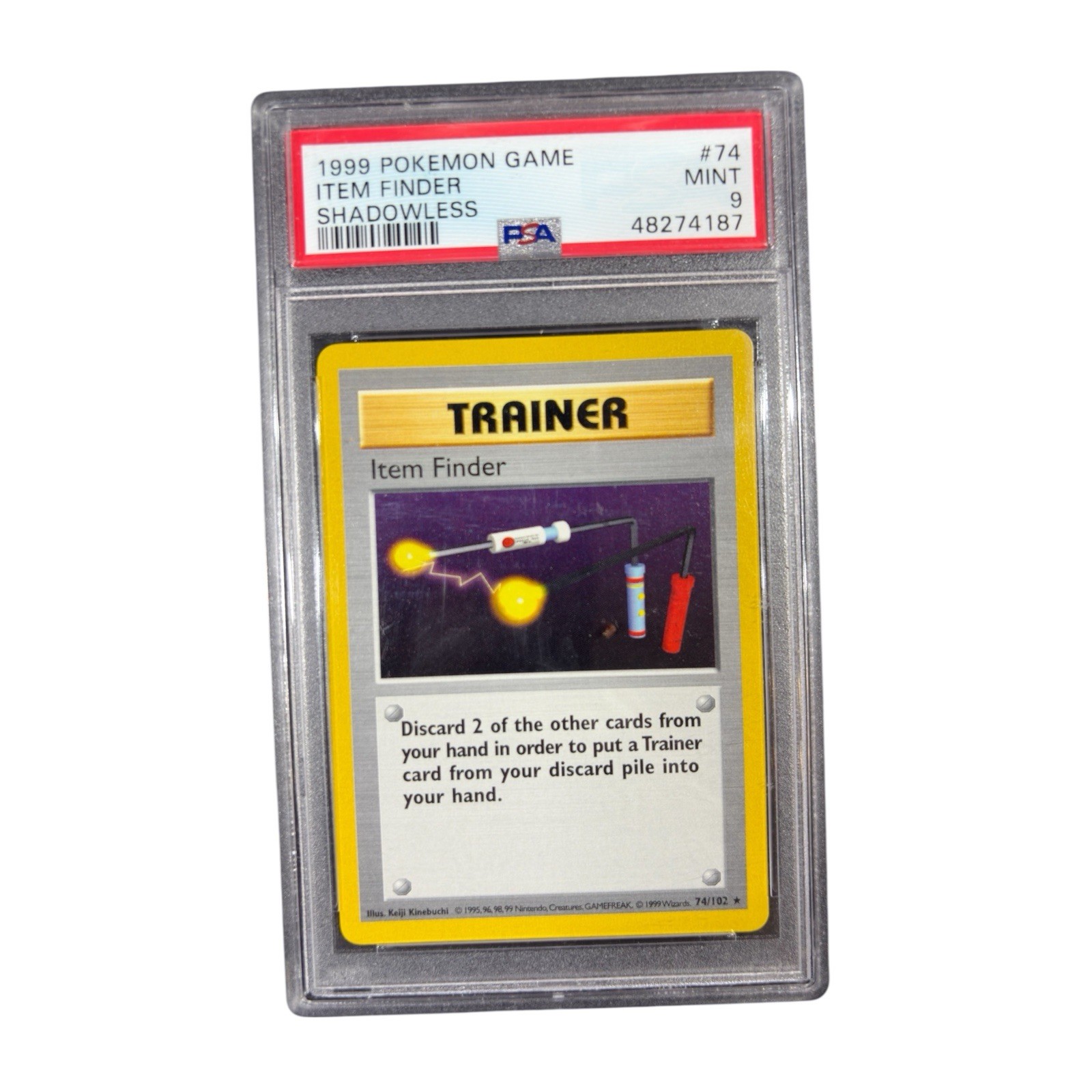 1999 Pokemon Game Item Finder Shadowless Base Set Trainer #74/102 PSA 9 Mint