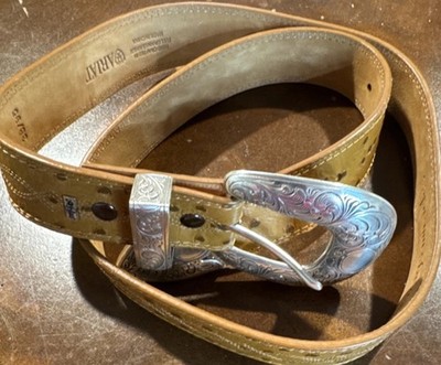 Ariat Men's Tan Studded Western Belt Engraved Buckle Adjustable Size 38/95