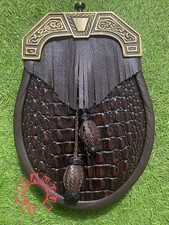 Scottish Handmade Vintage Corocodile Leather Hunting Style Dress Kilt Sporran