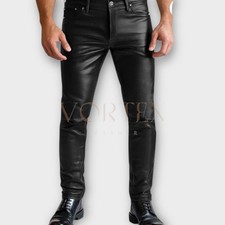 Men's Black Leather Pant In Genuine Soft Lambskin Leather Causal Dress Pant