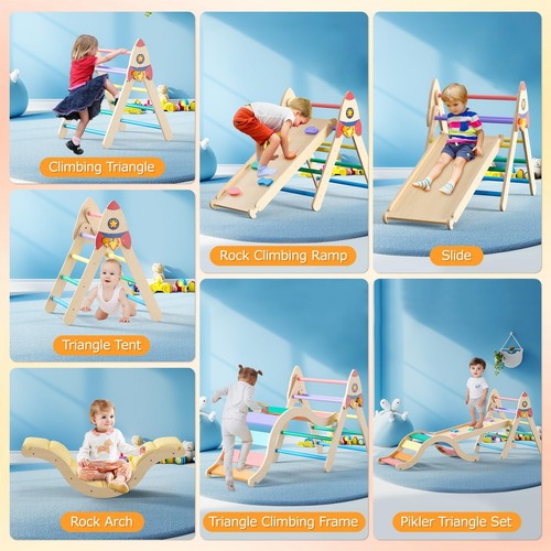 Pikler Triangle Set with Cushion, 9-in-1 Kids Climbing Toys for Toddlers 1-3 ... - Picture 3 of 7