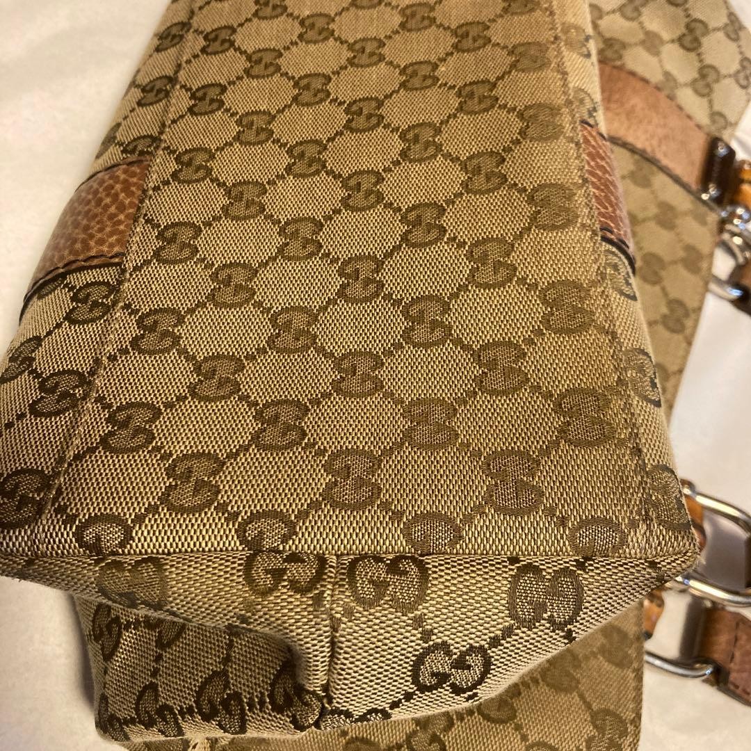 Gucci Bamboo Tote Bag Canvas Leather Women's Large Authentic Excellent Condition thumbnail 5