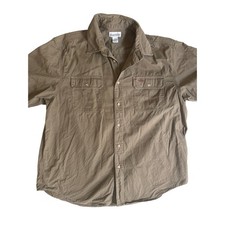 VTG Carhartt Mens XL Short Sleeve Button Up Work Shirt Khaki Cotton Pockets