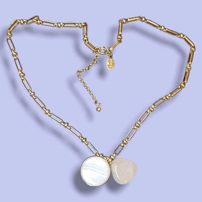 Loft Gold Tone Chain White MOP & Rose Quartz Pendent Charm Necklace