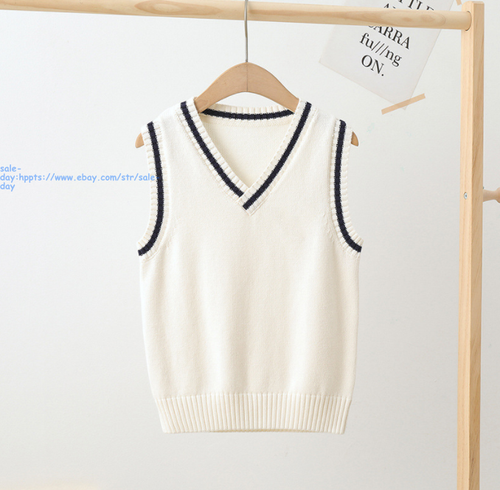 Kids Child Sweater Vest V Neck Girl Boy Kint Classic Sleeveless Pullover Jumpers - Picture 17 of 24