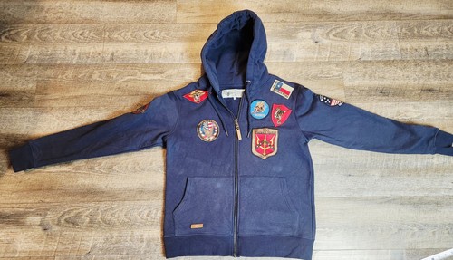The Official Top Gun Aviator Full Zip Hoodie Navy Blau mit genähten Patches Herren L