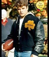University of Notre Dame Rudy Irish Black Wool Real Leather Jacket | FAST SHIP |