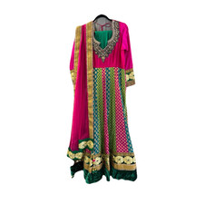 Vibrant Multicolor Embroidered Anarkali Suit with Dupatta. Size 36-38