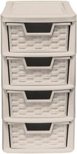 Thumbs Up Small 4 Drawer Rattan Tower Storage Unit – Cream & Mushroom Colours