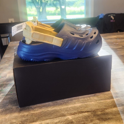 adidas MAXXCLOG K Slip-On Clog Sandals Blue/Yellow US 2 EU 34 New