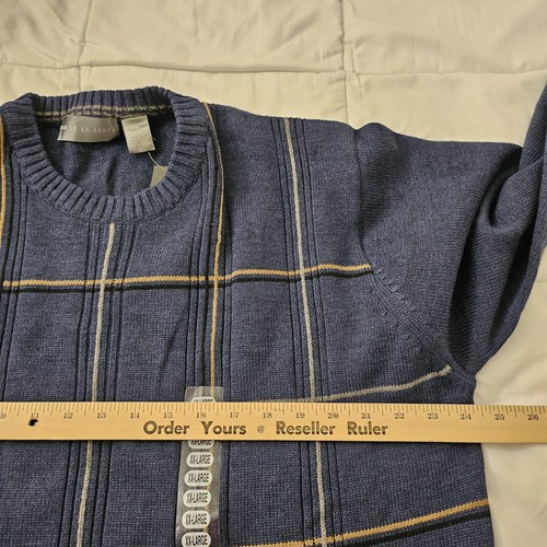Maglione Oscar Del La Renta Uomo XXL Blu Plaid Academia Lusso Pullover Nuovo con etichette - Foto 7 di 9