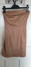 PRETTY LITTLE THING Ladies UK 4 Brown Suede Effect Bandeau Dress