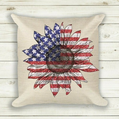 Throw Pillow Cover, Sunflower Flag, 4th of July, Americana, Summer - Picture 2 of 3