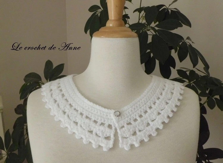 PDF CROCHET - Col Claudine , aux jolis points fantaisies , Tuto en FRANCAIS ! - Photo 2/4