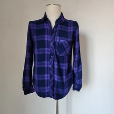 Rails Hunter Ultraviolet Pink Plaid Flannel Shirt Button-Up Long Sleeve Rayon XS